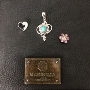 Magnolia and Vine Snap Jewelry- 3 Mini snaps and necklace pendant